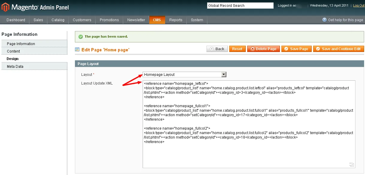 Magento_CMS_page_template_and_display_xml